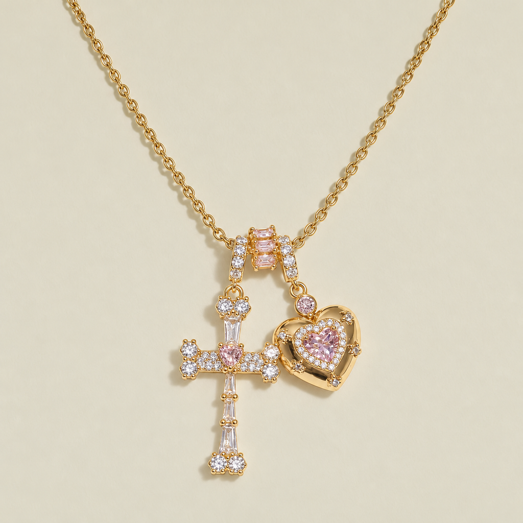 Cross Heart Charm Necklace