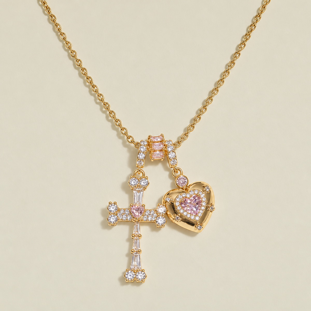 Cross Heart Charm Necklace