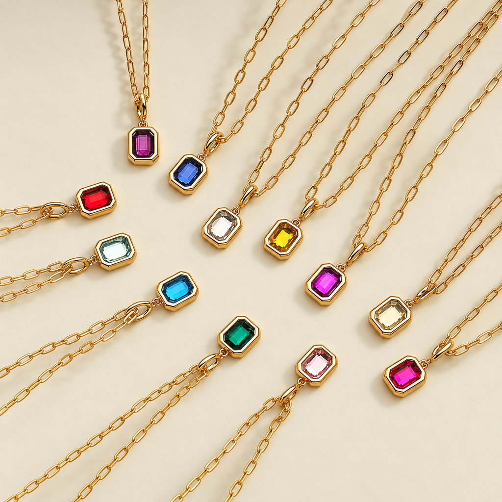 Square Birthstone Pendant Necklace
