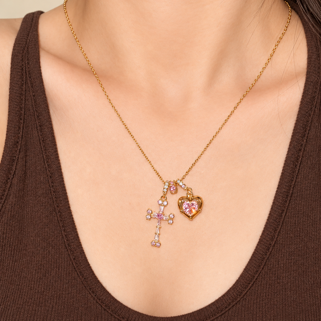Cross Heart Charm Necklace