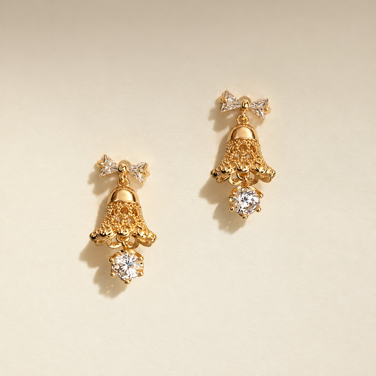 Crystal Bell Bow Earrings