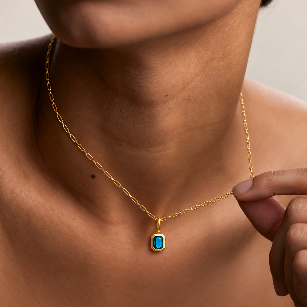 Square Birthstone Pendant Necklace