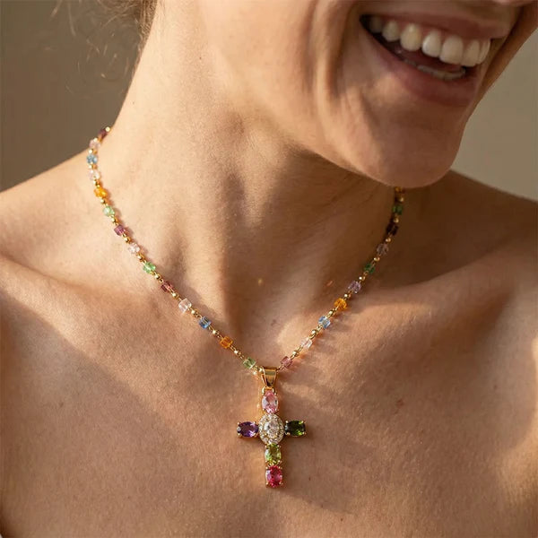 Rainbow Cross Necklace